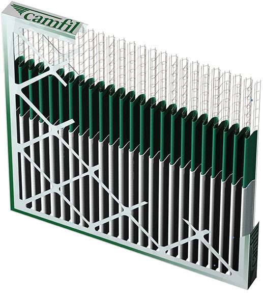 Coupe du Camfil Dual 9 : les deux couches de média et la grille
